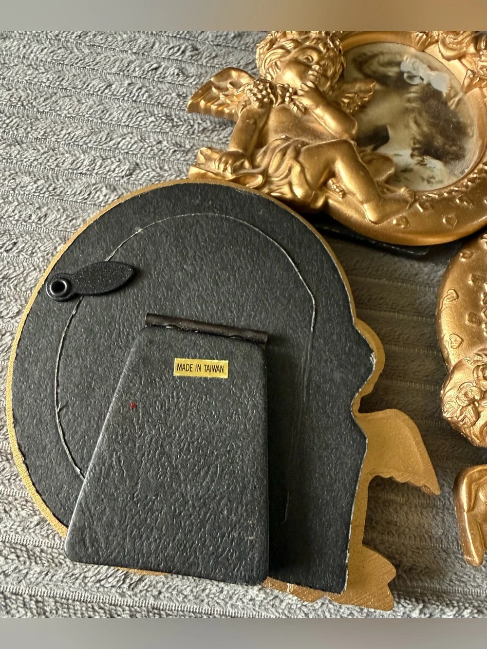 Lot of 3 Small Angel Vintage Gold Cherub Oval Picture Frames